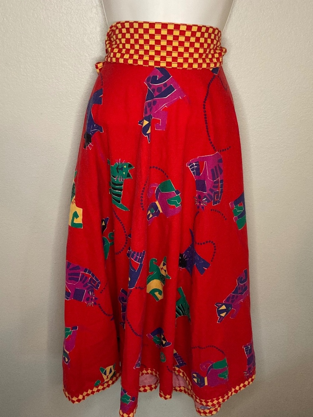 Vintage Jeanne Marc 80s Novelty print Swing Maxi Skirt Cat Print Size XL